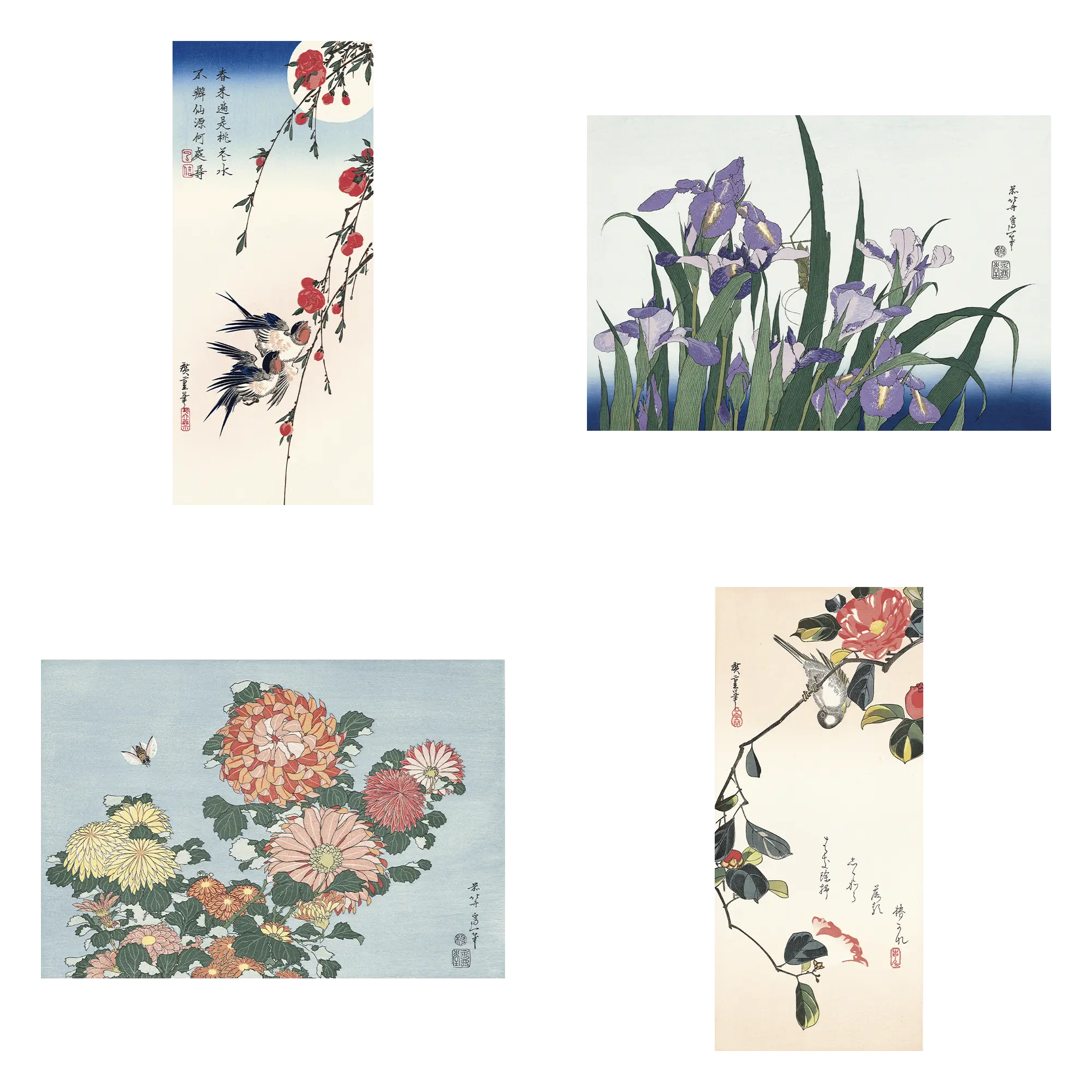 <Ukiyo-e for 2026> Set B: “Seasonal Flower-and-Bird Prints × Adachi Original Frame with Natural Finish”