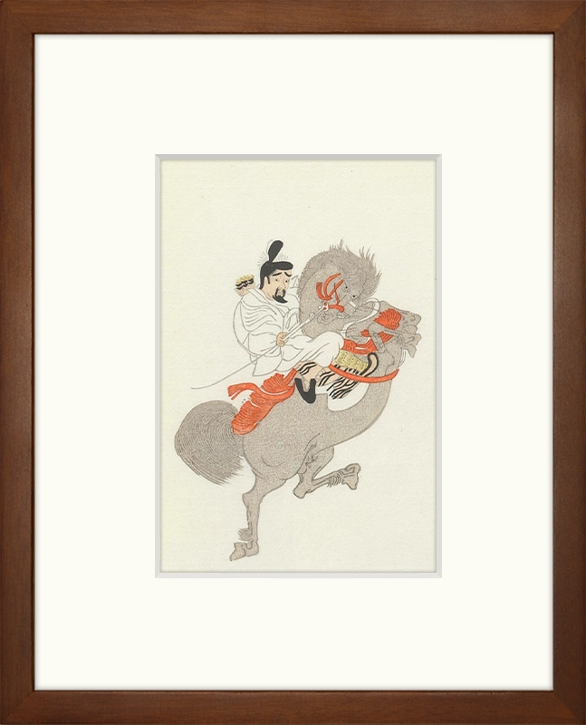 小さな干支の木版画 随身庭騎絵巻より「騎馬」