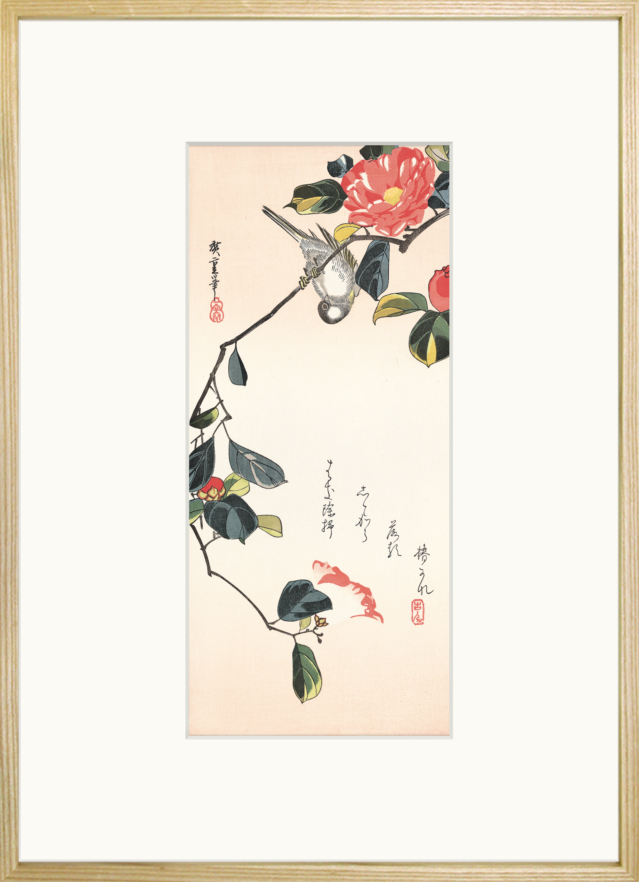 <Ukiyo-e for 2026> Set B: “Seasonal Flower-and-Bird Prints × Adachi Original Frame with Natural Finish”
