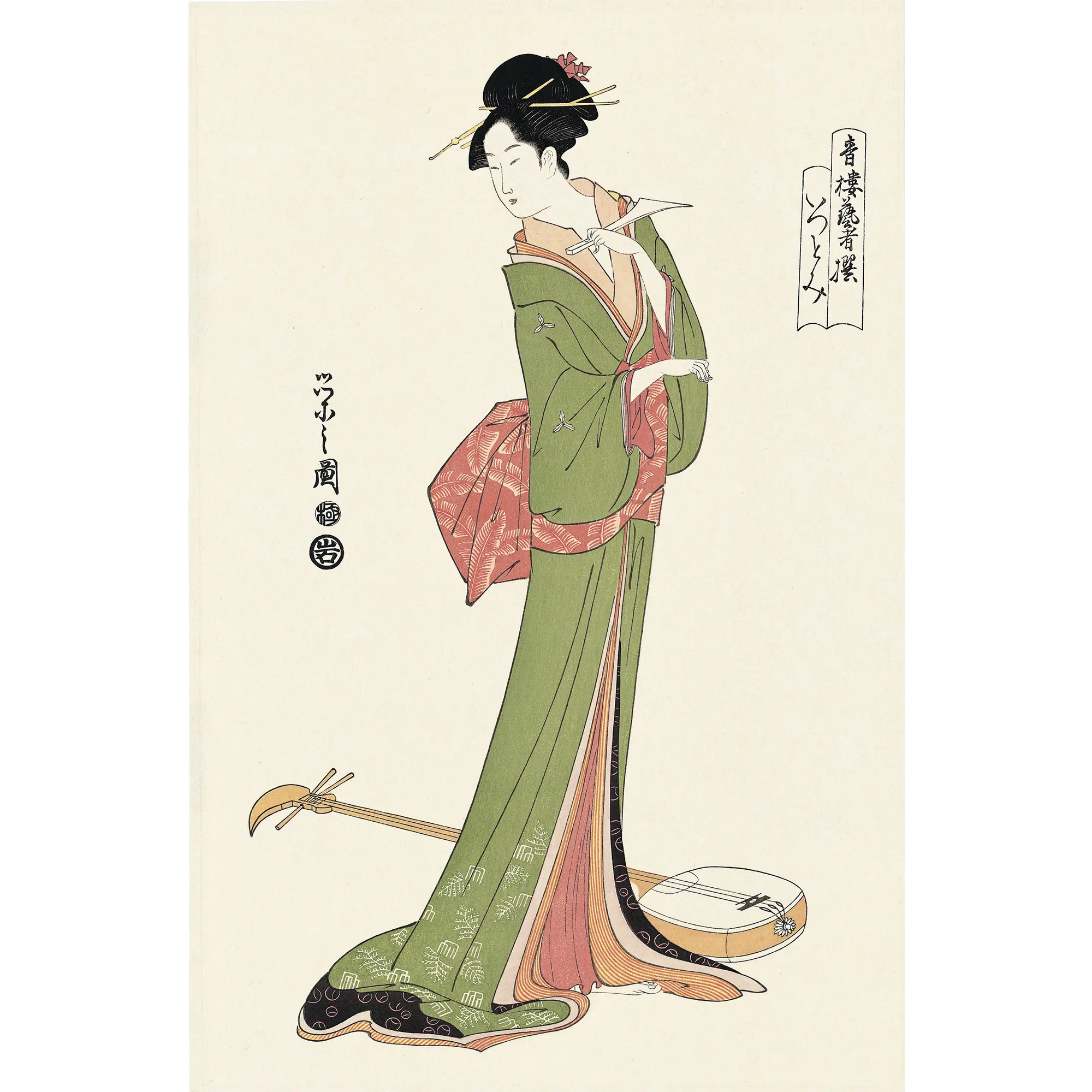 浮世絵、五色墨黄(稀版画)溪斎英泉画 弘化頃出版、状態悪く 浮世絵、五色墨黄(稀版画)溪斎英泉画 弘化頃出版、状態悪く