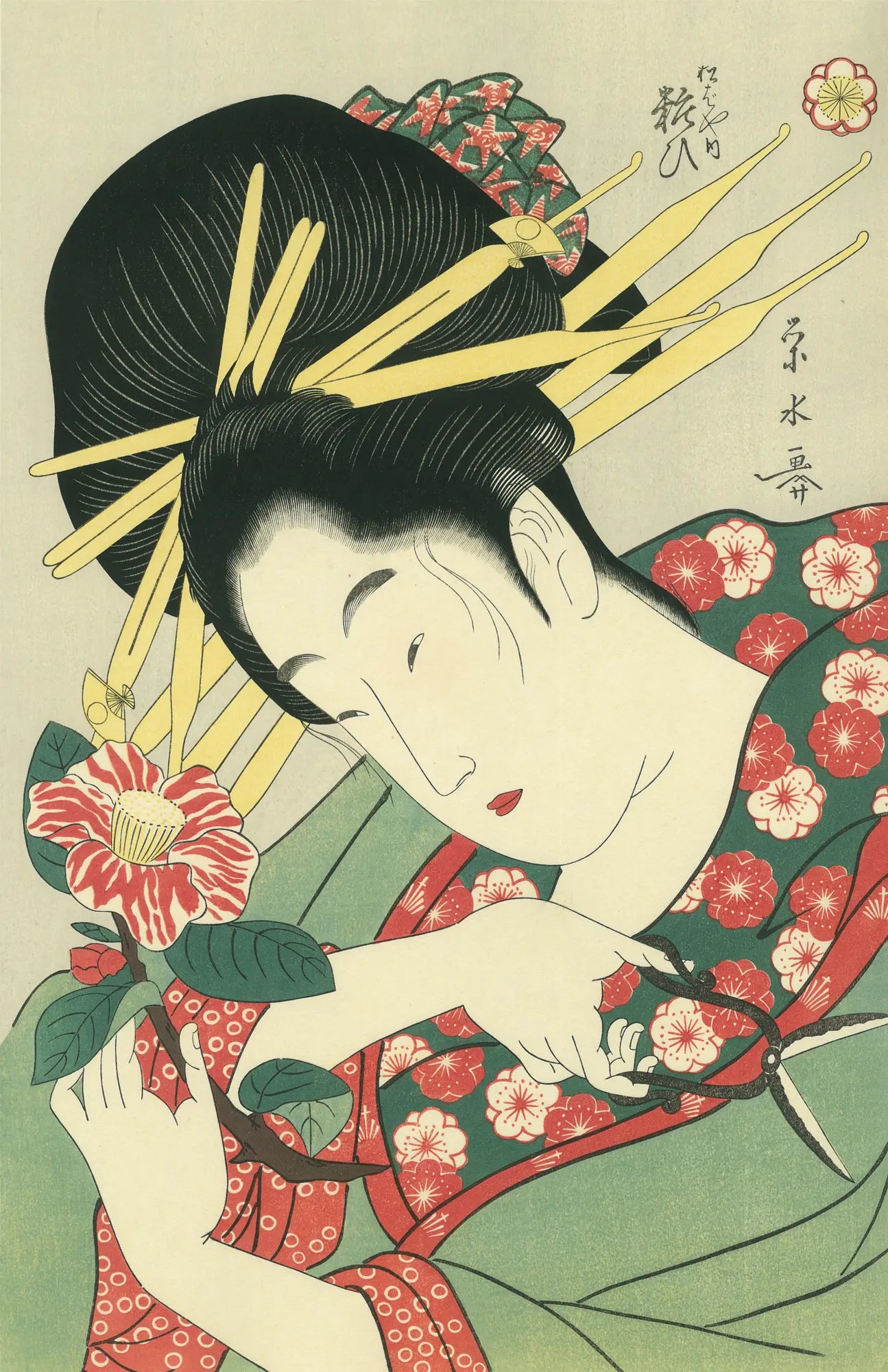 一楽亭栄水「松葉屋内粧ひ《椿》」アダチ版復刻浮世絵