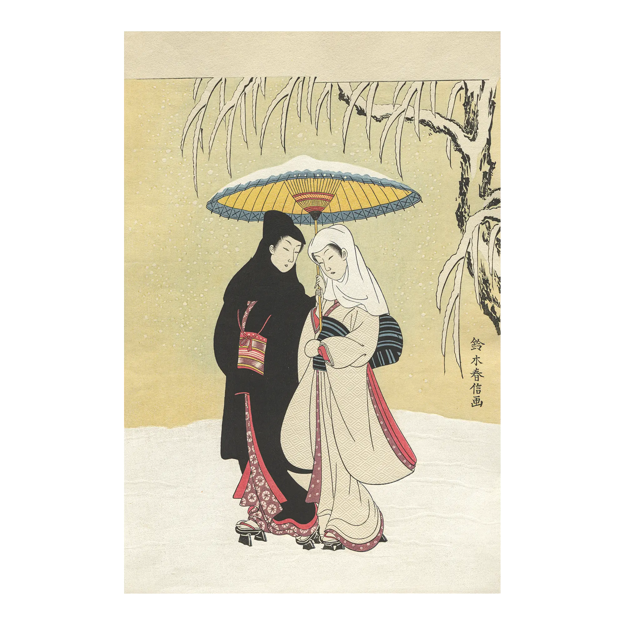 Suzuki Harunobu(鈴木春信) 鈴木春信「雪中相合傘」|オンライン Suzuki Harunobu(鈴木春信) 鈴木春信「雪中相合傘」|オンライン