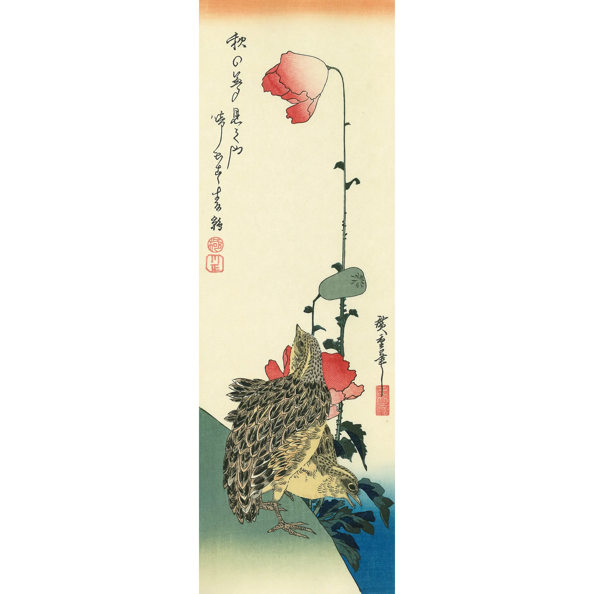 歌川広重「罌粟に鶉」アダチ版復刻浮世絵
