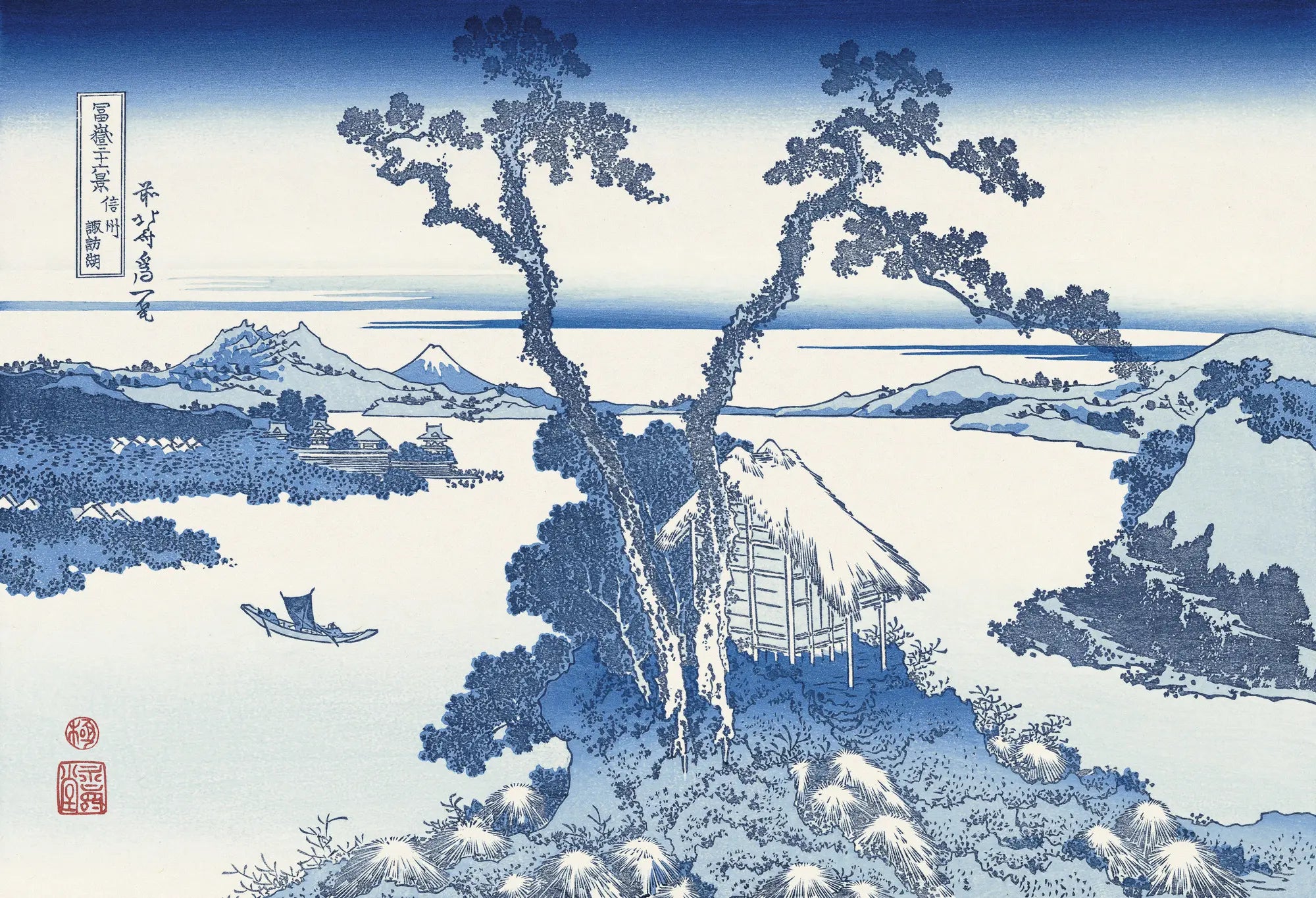 現代アート「薩摩富士とカルデラ湖」（3D painting） Katsushika Hokusai（葛飾北斎） Lake Suwa in Shinano Province