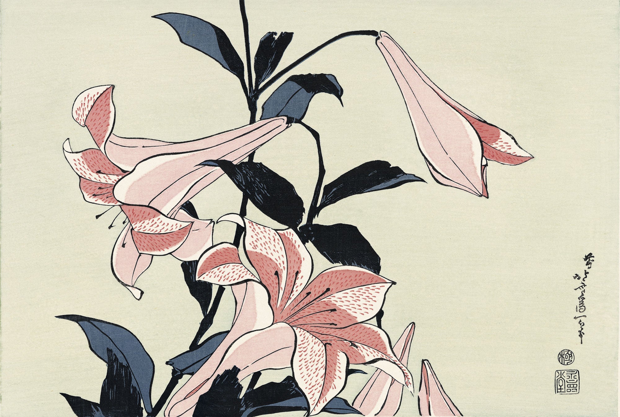 葛飾北斎「百合」アダチ版復刻浮世絵