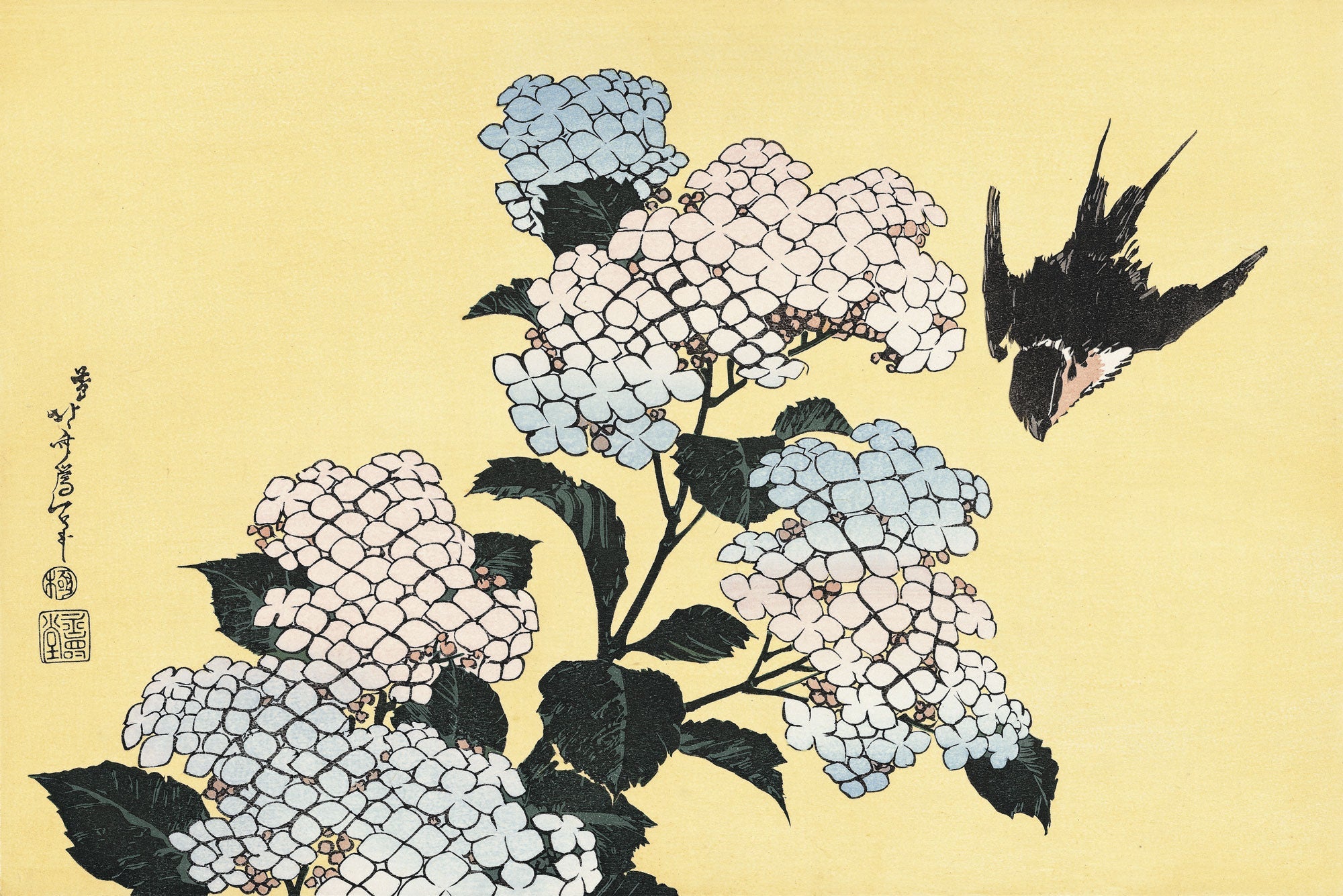 葛飾北斎「紫陽花に燕」アダチ版復刻浮世絵
