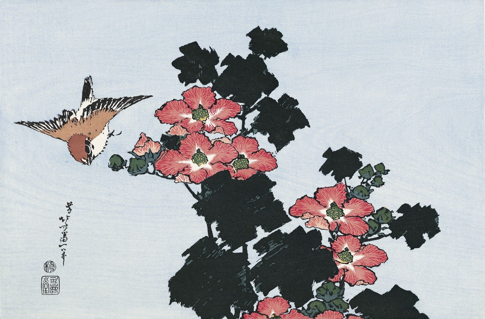 葛飾北斎「芙蓉に雀」アダチ版復刻浮世絵