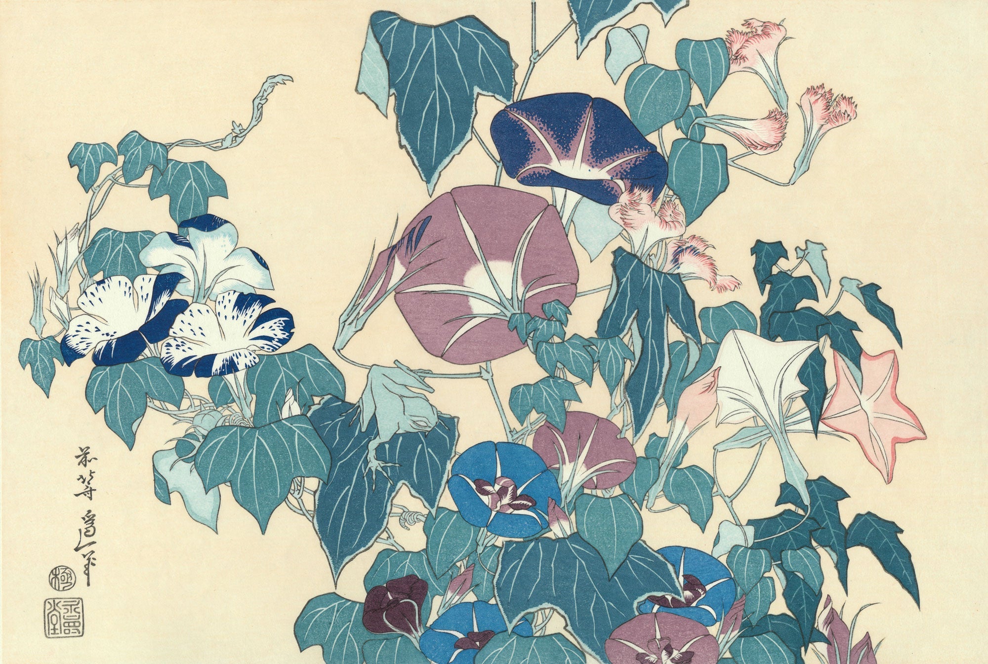 葛飾北斎「朝顔に雨蛙」アダチ版復刻浮世絵