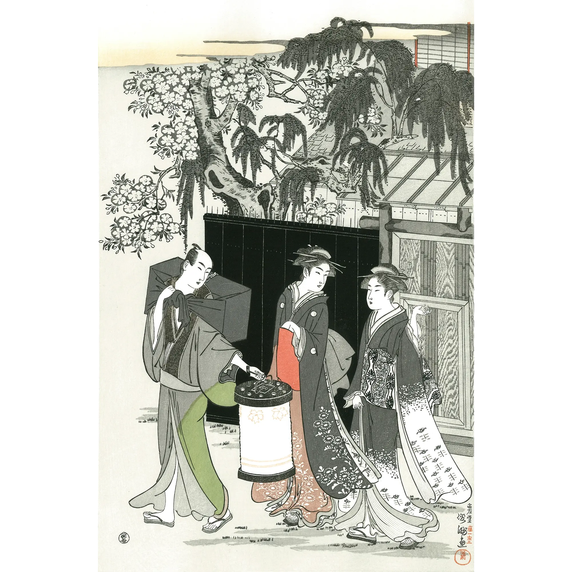 窪俊満「夜の句会」(左図)アダチ版復刻浮世絵