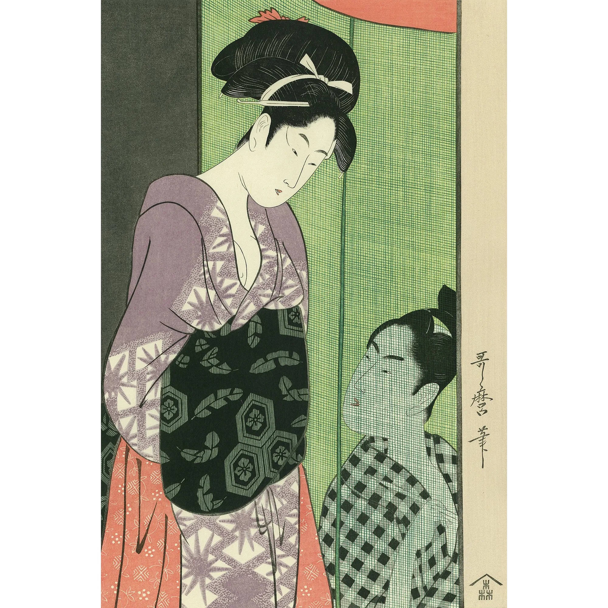 喜多川歌麿「蚊帳の内外」アダチ版復刻浮世絵