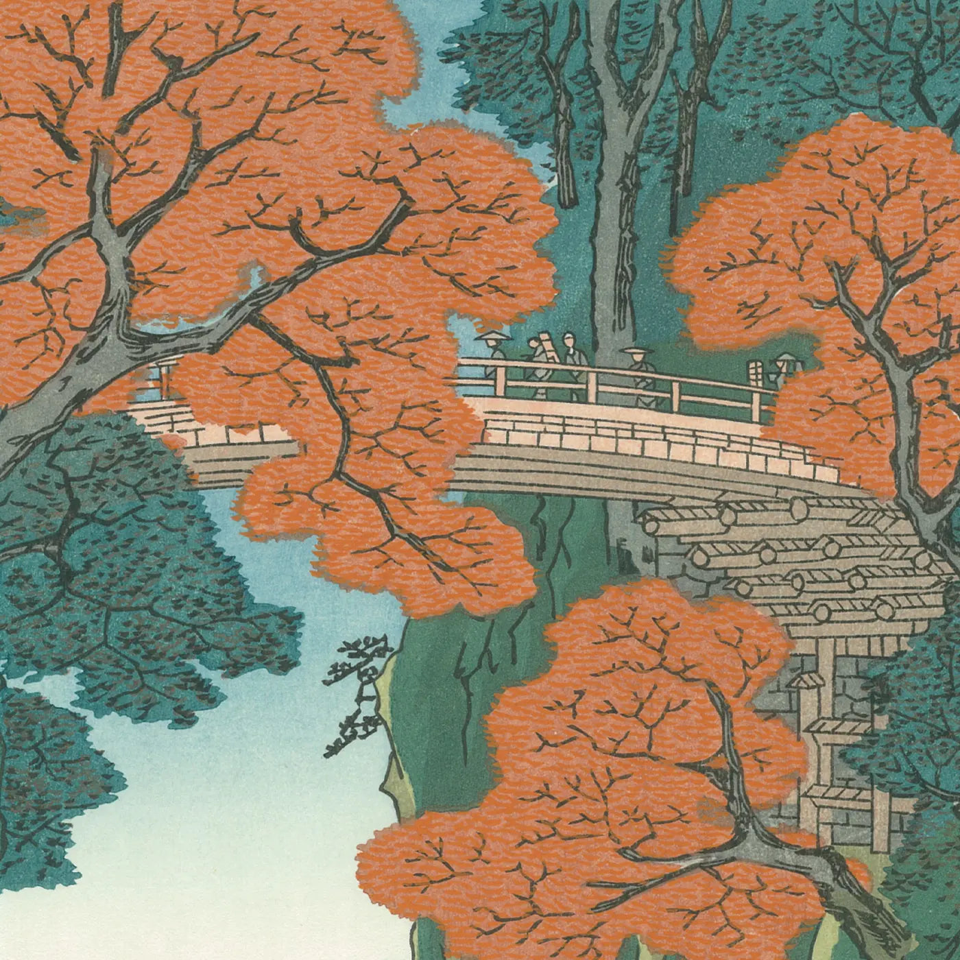 徳力富吉郎 木版画 箕面の紅楓 紅葉 滝 風景画 木版画 徳力