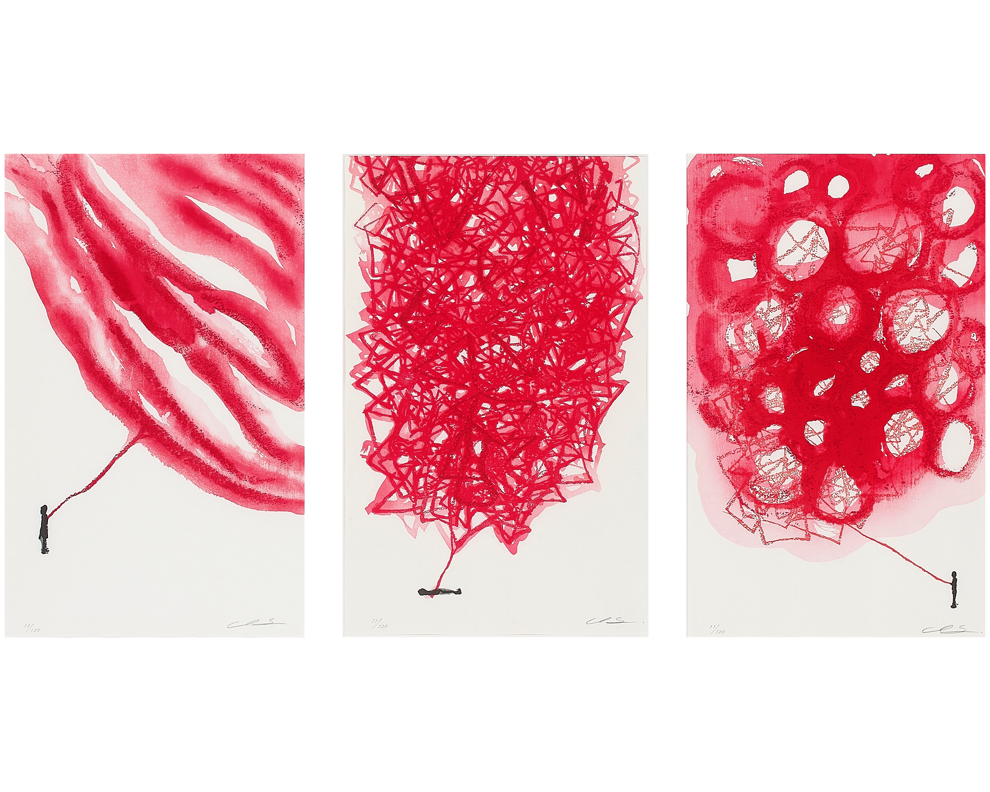 Connected to the Universe - Red Waves, Red Lines, Red Circles - a set of 3 prints