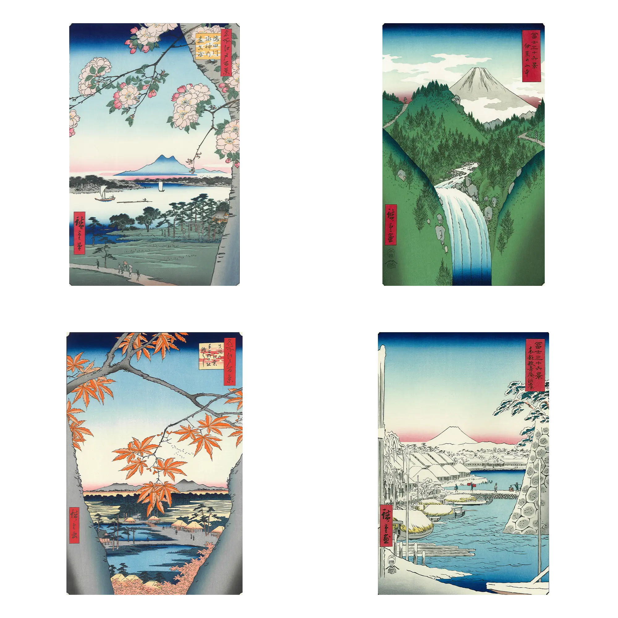 <Ukiyo-e for 2026> Set C-1 : “Hiroshige’s Seasonal Landscape Prints × Adachi Original Frame with Ash Brown Finish”