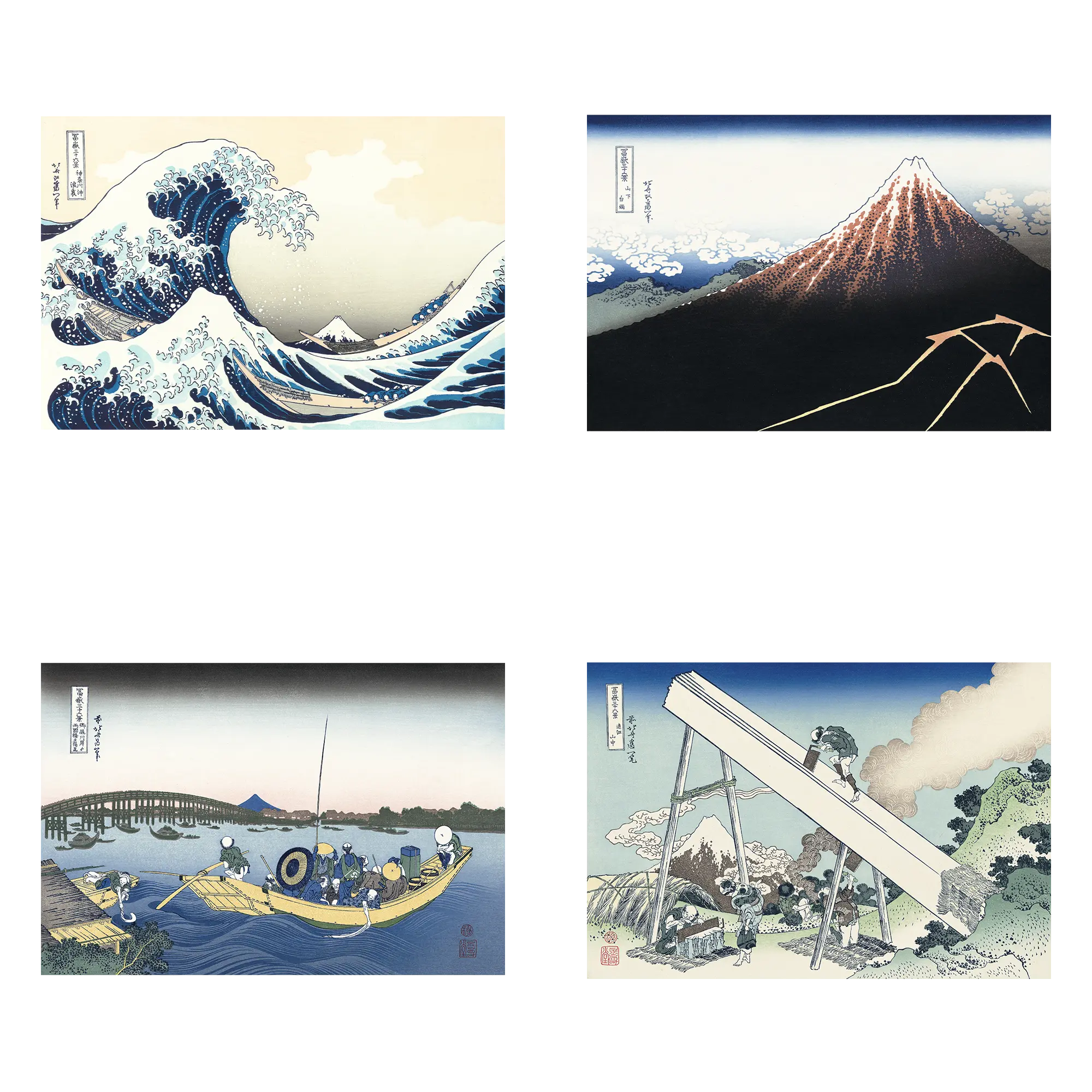<Ukiyo-e for 2026> Set C-2 : “Selected Masterpieces from Hokusai’s Thirty-six Views of Mount Fuji × Adachi Original Frame with Ash Brown Finish”