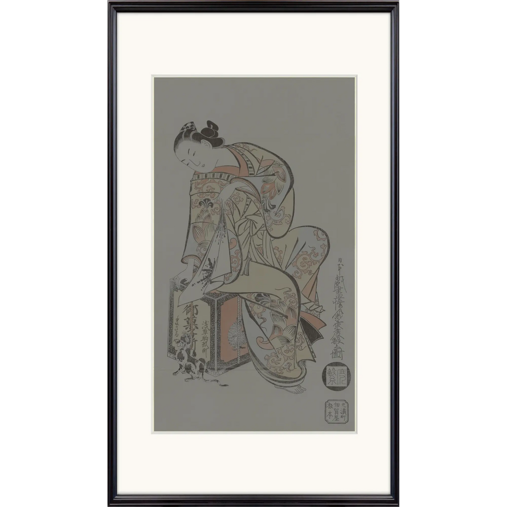 p029 浮世絵 版画 真作 舟遊びの画 額装 横額 (額無しの発送も