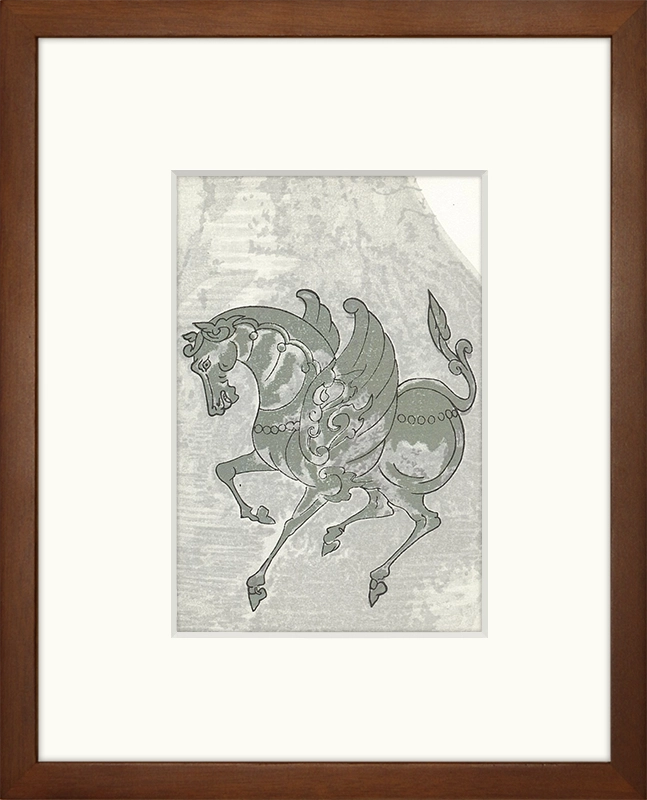 小さな干支の木版画　法隆寺竜首水瓶より「有翼馬」