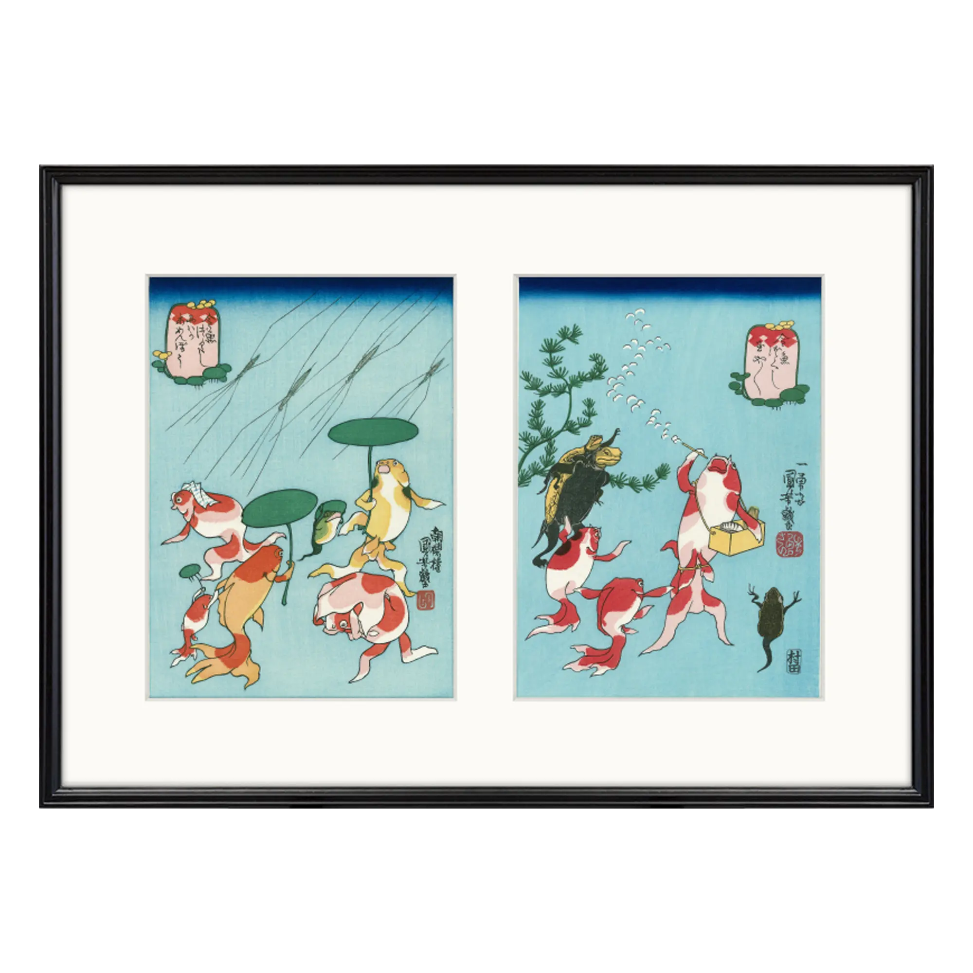 歌川国芳「金魚づくし」2図セット（塗額）