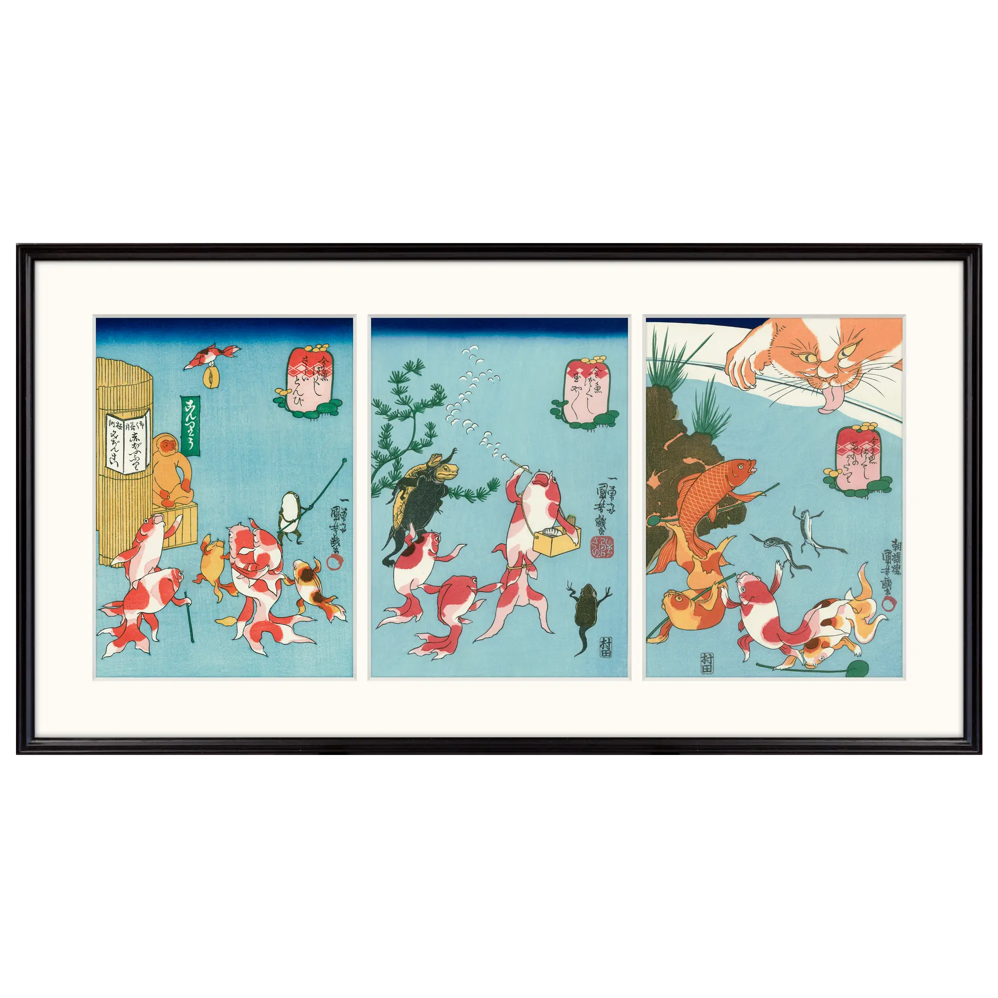 歌川国芳「金魚づくし」3図セットアダチ版復刻浮世絵