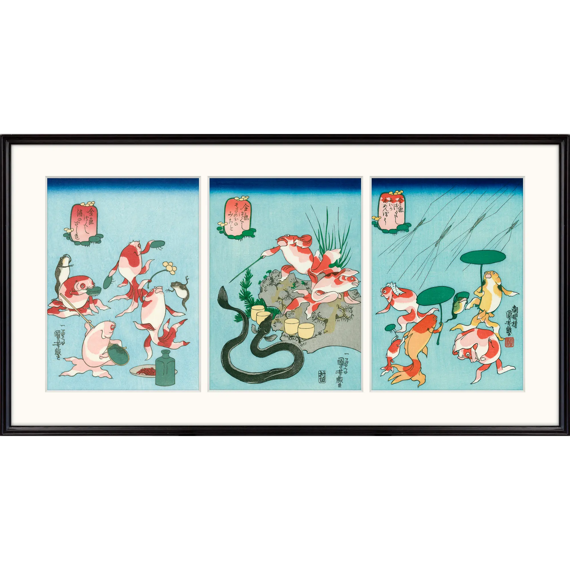 歌川国芳「金魚づくし」3図セットアダチ版復刻浮世絵