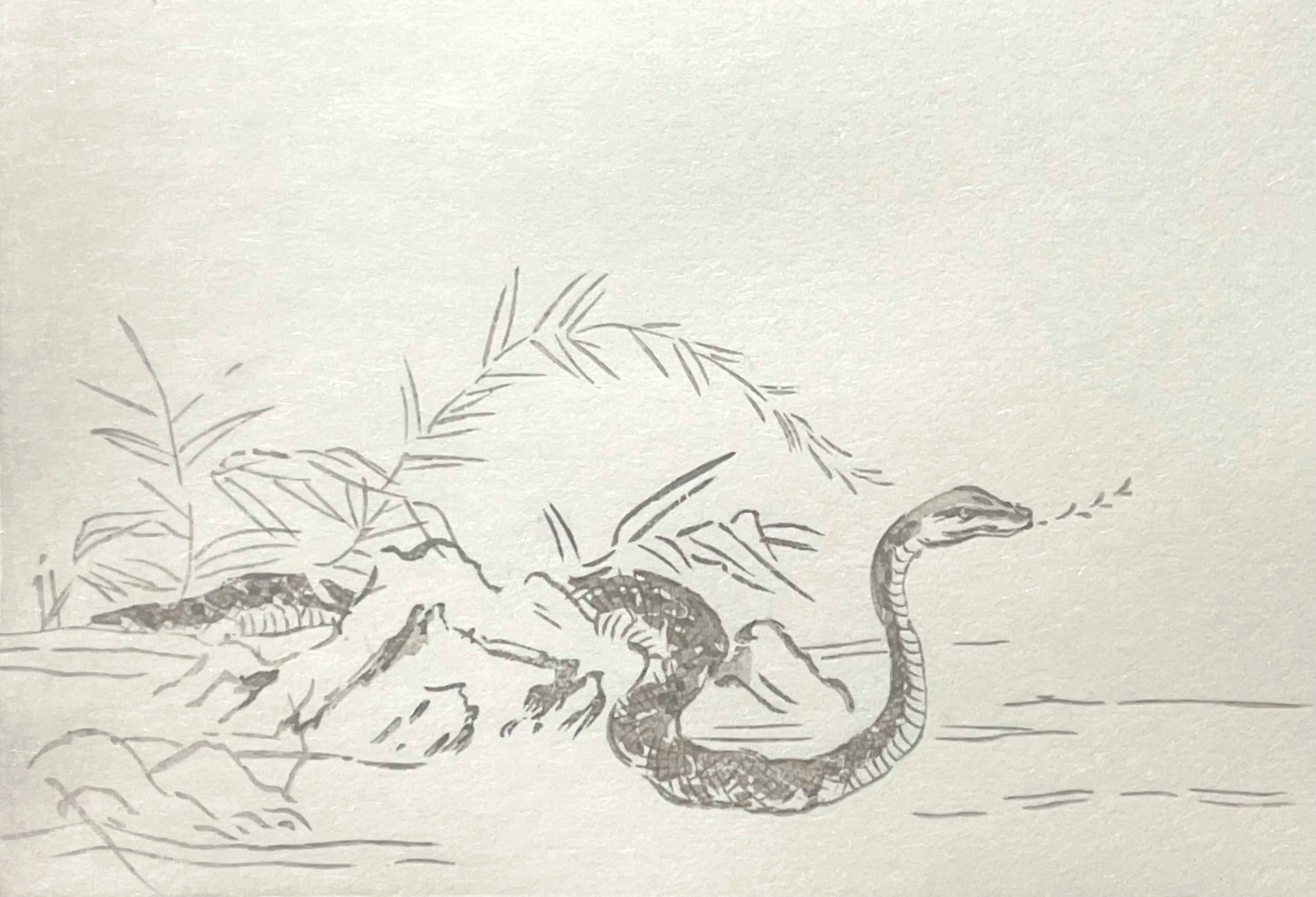 小さな干支の木版画 鳥獣戯画模本（長尾家旧蔵本）より「蛇」アダチ版復刻浮世絵
