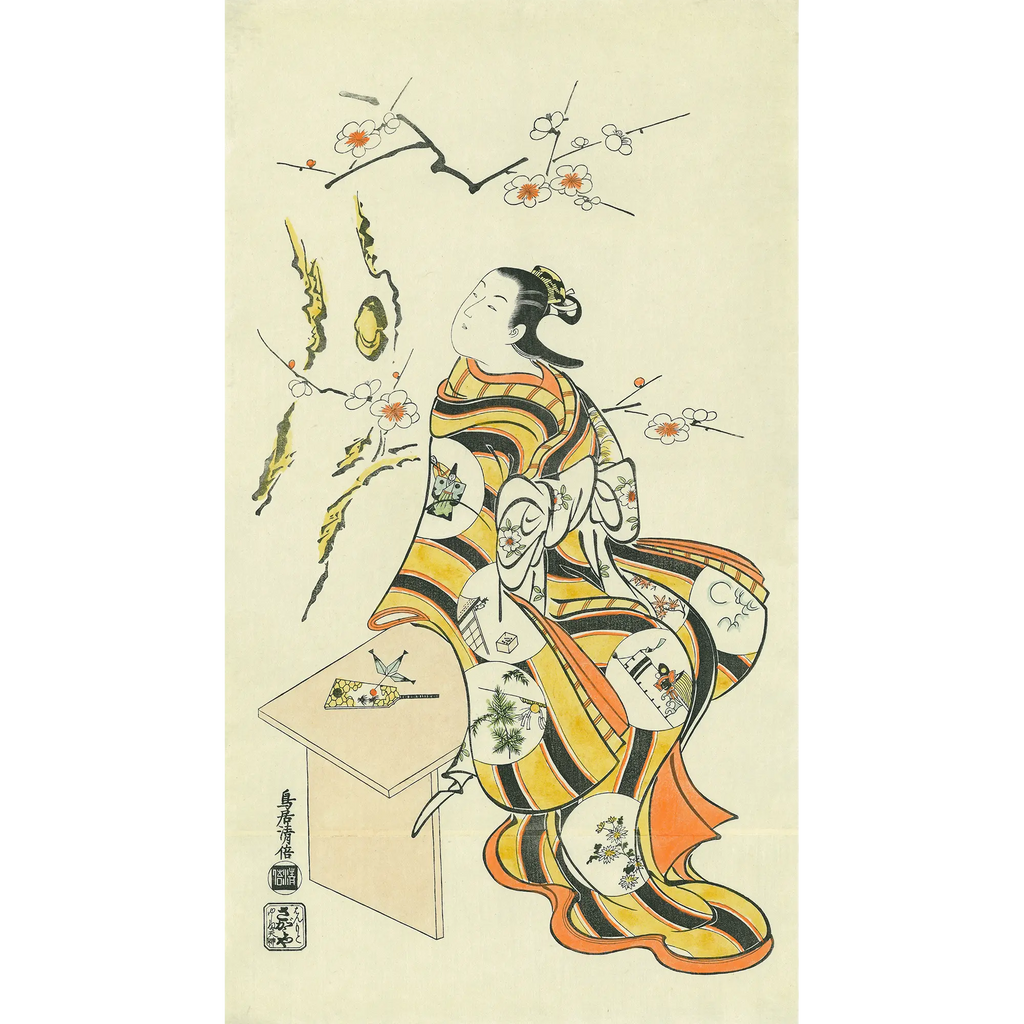 浮世絵　鳥居清倍　木版画　額縁　復刻　縦約67.5cm 　ト前 鳥居清倍による浮世絵