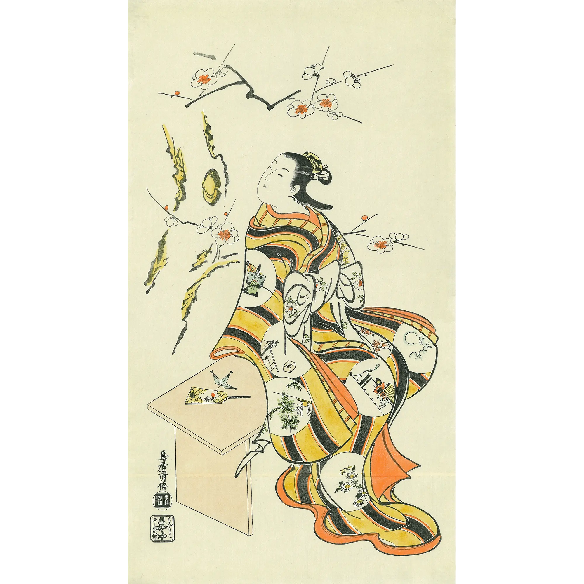 初代鳥居清倍「梅下美人（春愛でる美人）」アダチ版復刻浮世絵