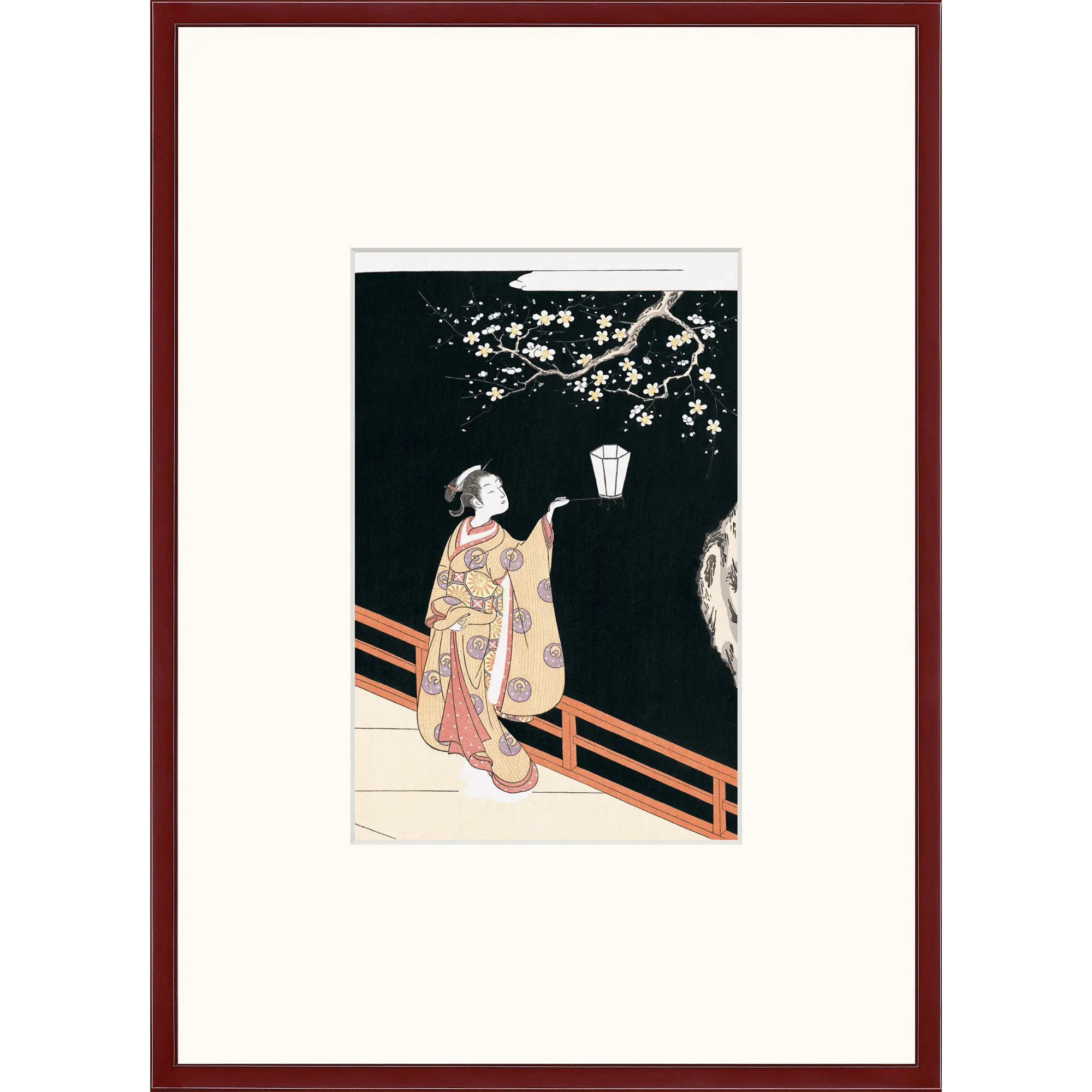 <Ukiyo-e for 2026> Set D: “Harunobu’s Seasonal Beauties × Adachi Original Frame with Vermilion Finish”