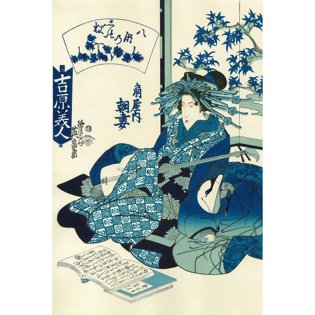 【真作】菊川英泉/雪中美人屋形舟図/美人図/浮世絵/掛軸/名家伝来/AD-45 真作】菊川英泉/雪中美人屋形舟図/美人図/浮世絵/掛軸/名家