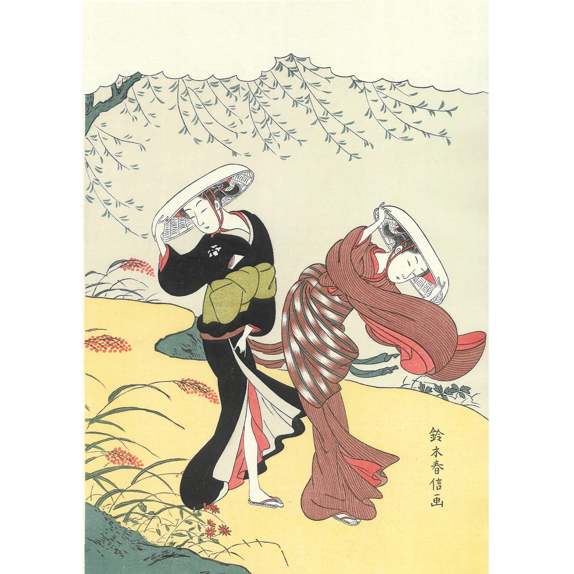 鈴木春信「野分」アダチ版復刻浮世絵