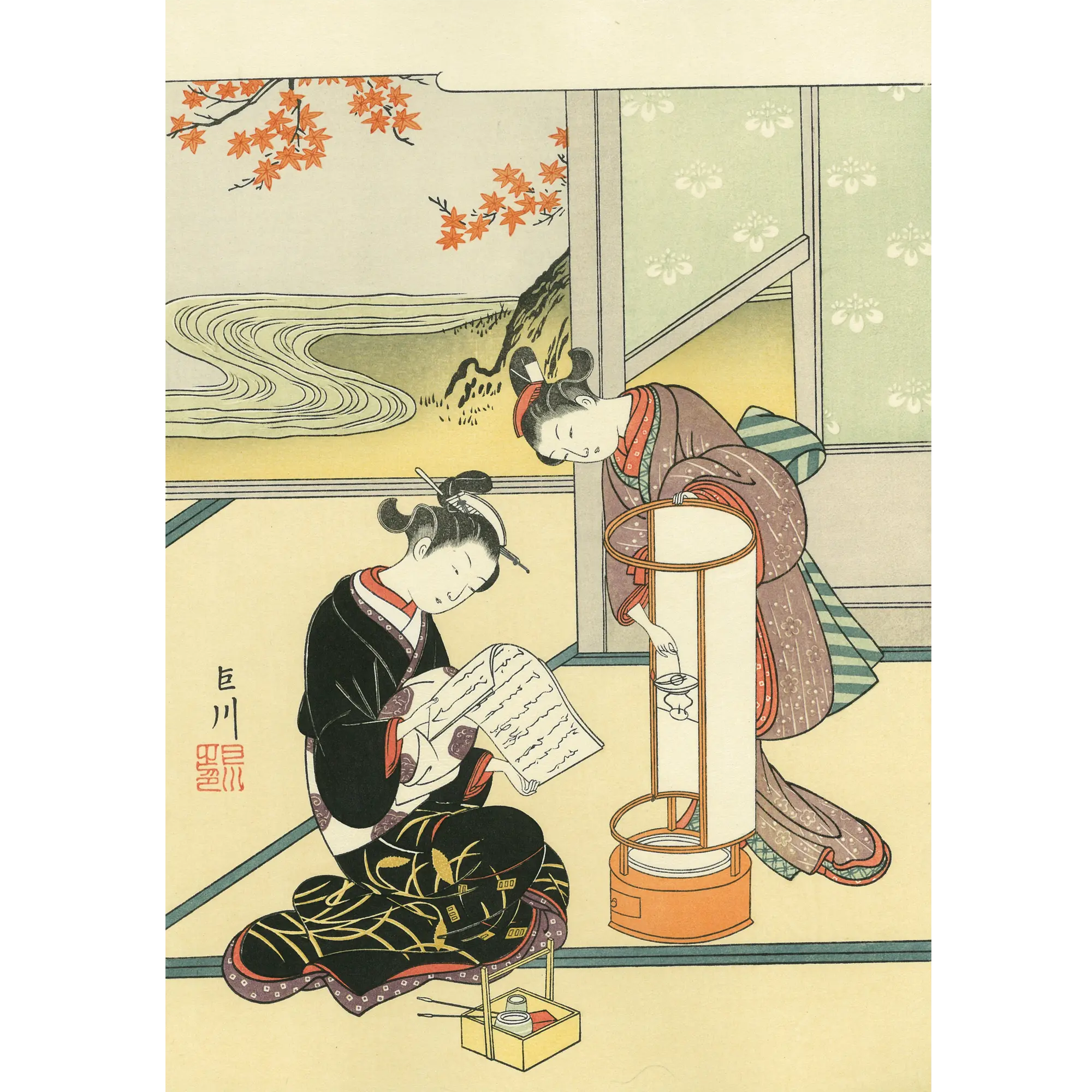 鈴木春信「座敷八景 行灯の夕照」アダチ版復刻浮世絵