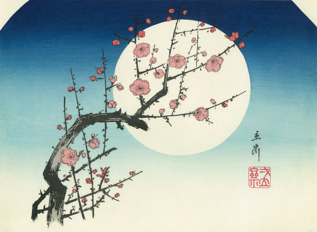 Utagawa Hiroshige（歌川広重） 歌川広重「月夜の紅梅