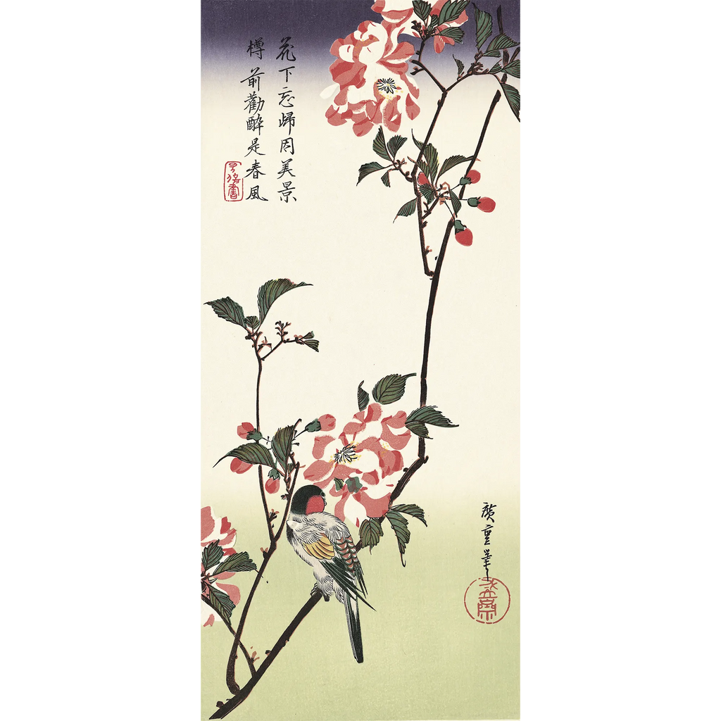 蝶の絵 F6号 30x40cm Utagawa Hiroshige(歌川広重) 歌川広重「八重桜に小鳥