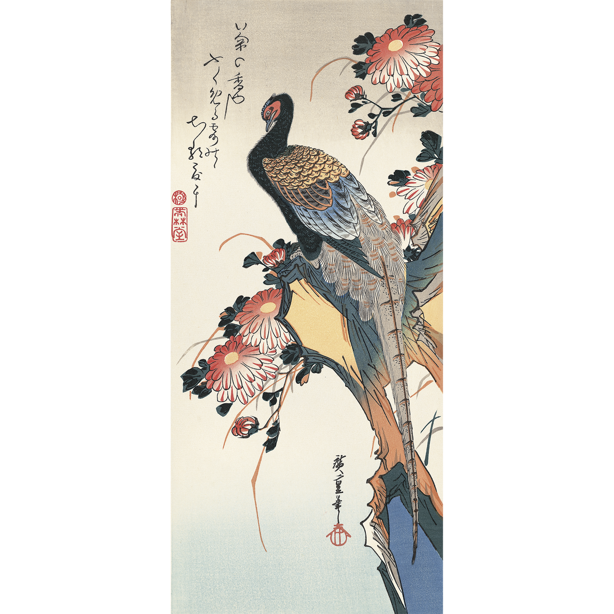 Utagawa Hiroshige（歌川広重） 菊に雉子｜浮世絵・木版画のアダチ版画 