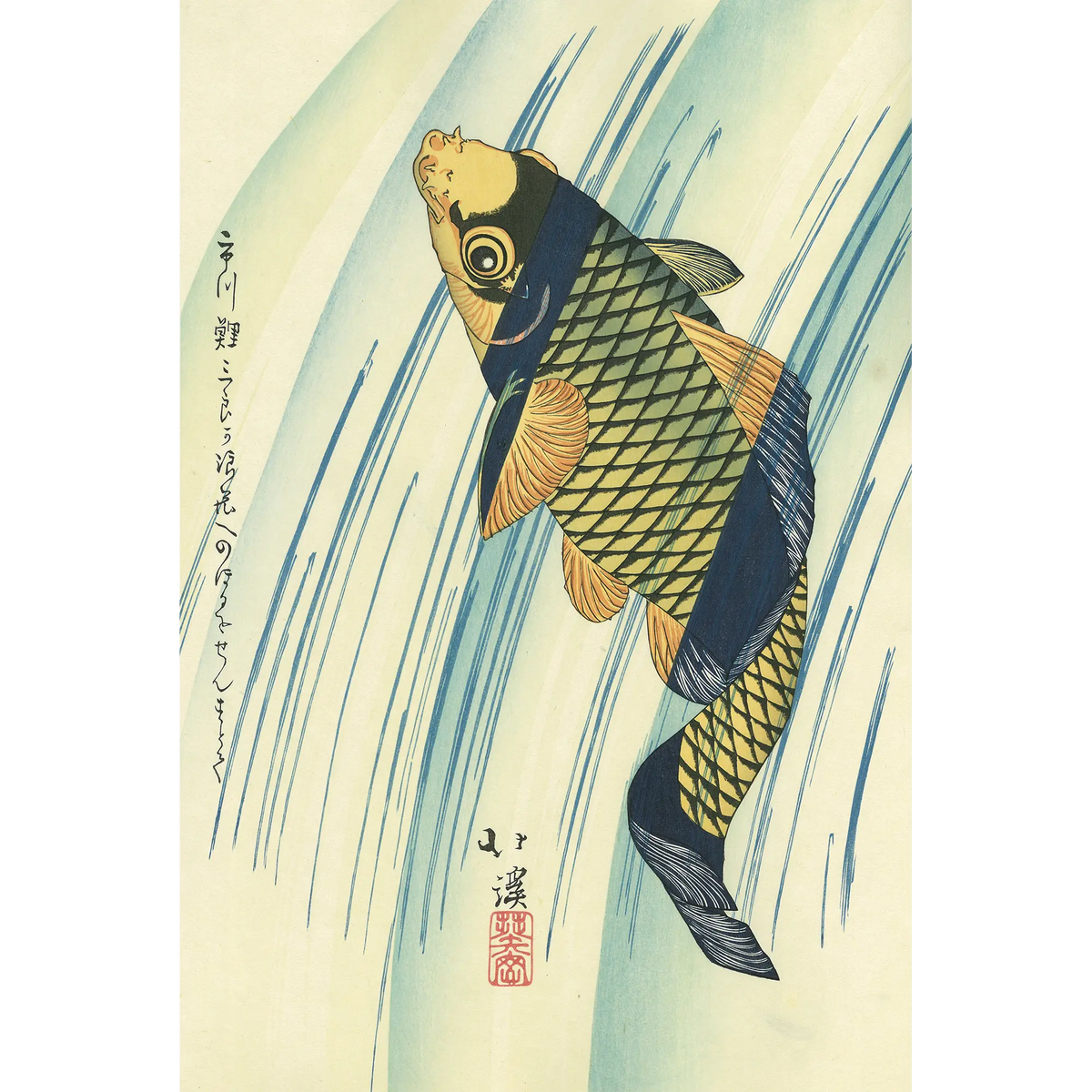 作者不詳/滝昇り鯉図/鯉図/コイ図/掛軸☆宝船☆AD-620 作者不詳/滝昇り鯉図/鯉図/コイ図//掛軸☆宝船☆AD-620