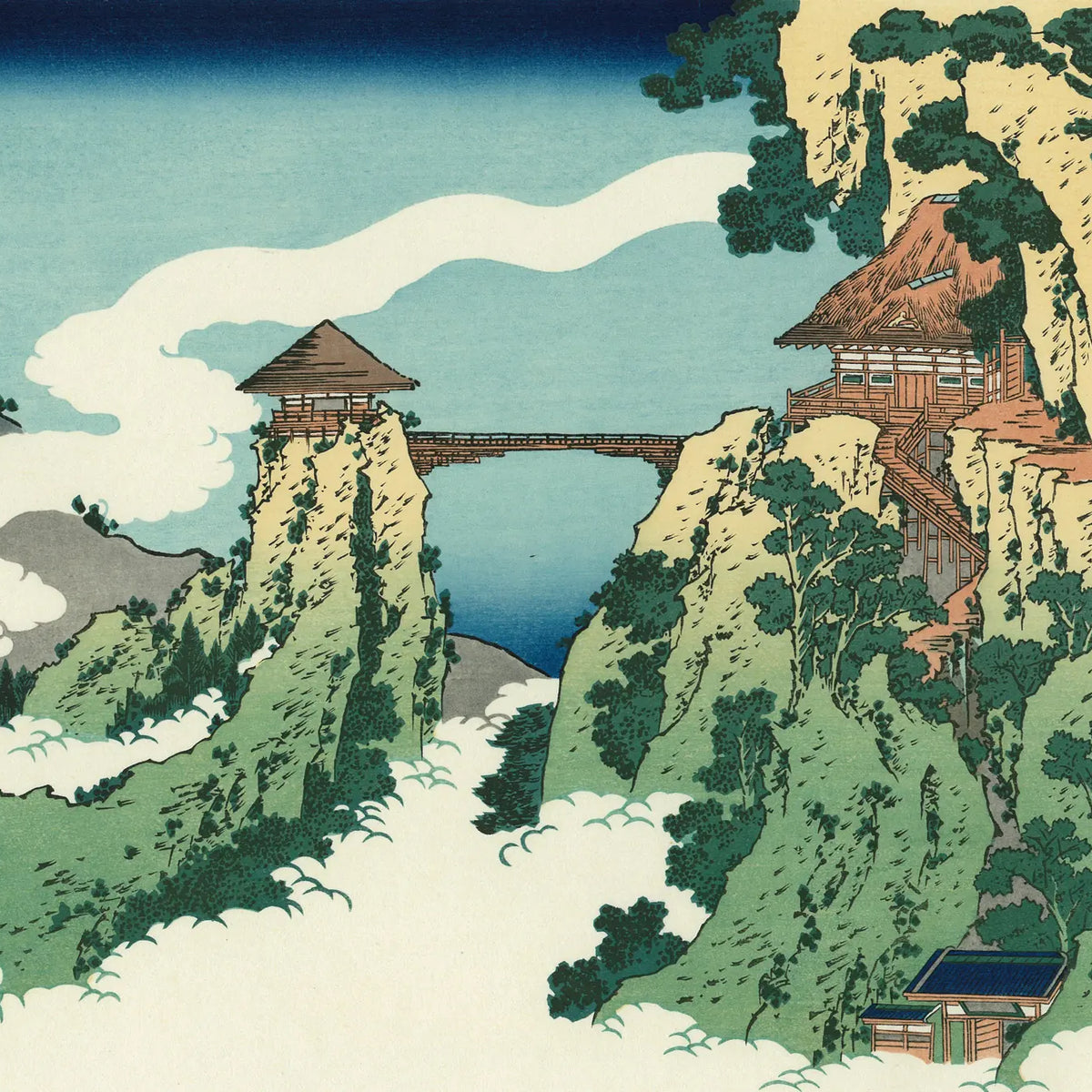 風景画 Katsushika Hokusai（葛飾北斎） Hanging Cloud Bridge at Gyodo
