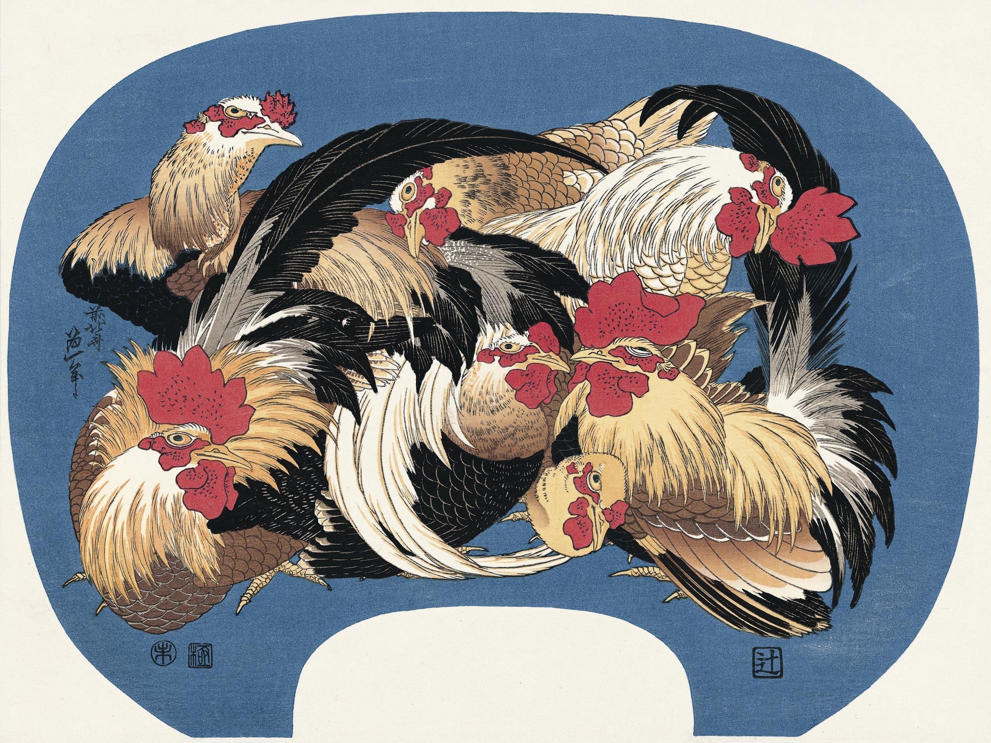 葛飾北斎「群鶏」アダチ版復刻浮世絵