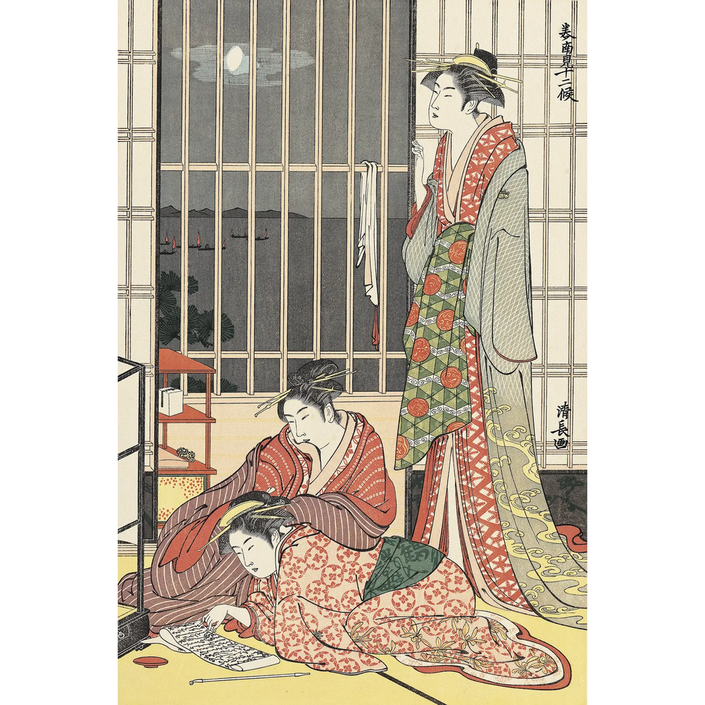 ガラス絵 浮世絵 美人画 鳥居清長 江戸時代後期 古美術 骨董 アンティーク Torii Kiyonaga(鳥居清長) 鳥居清長「美南見十二候 九月