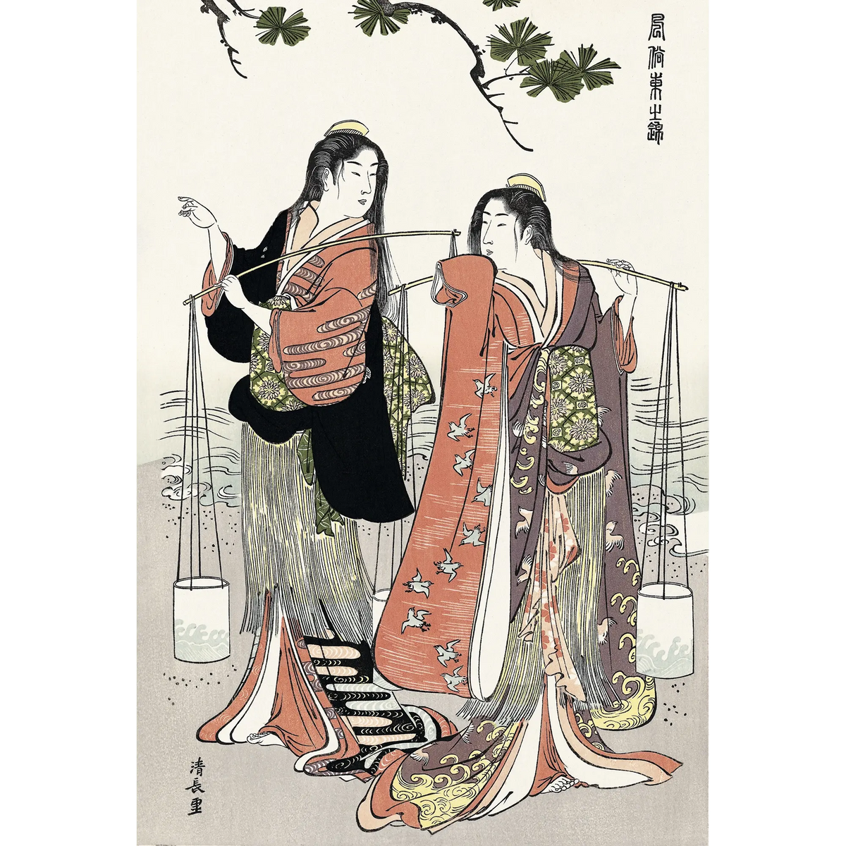 浮世絵 清長「汐汲み」 Torii Kiyonaga(鳥居清長) 鳥居清長「風俗東之錦 汐汲み