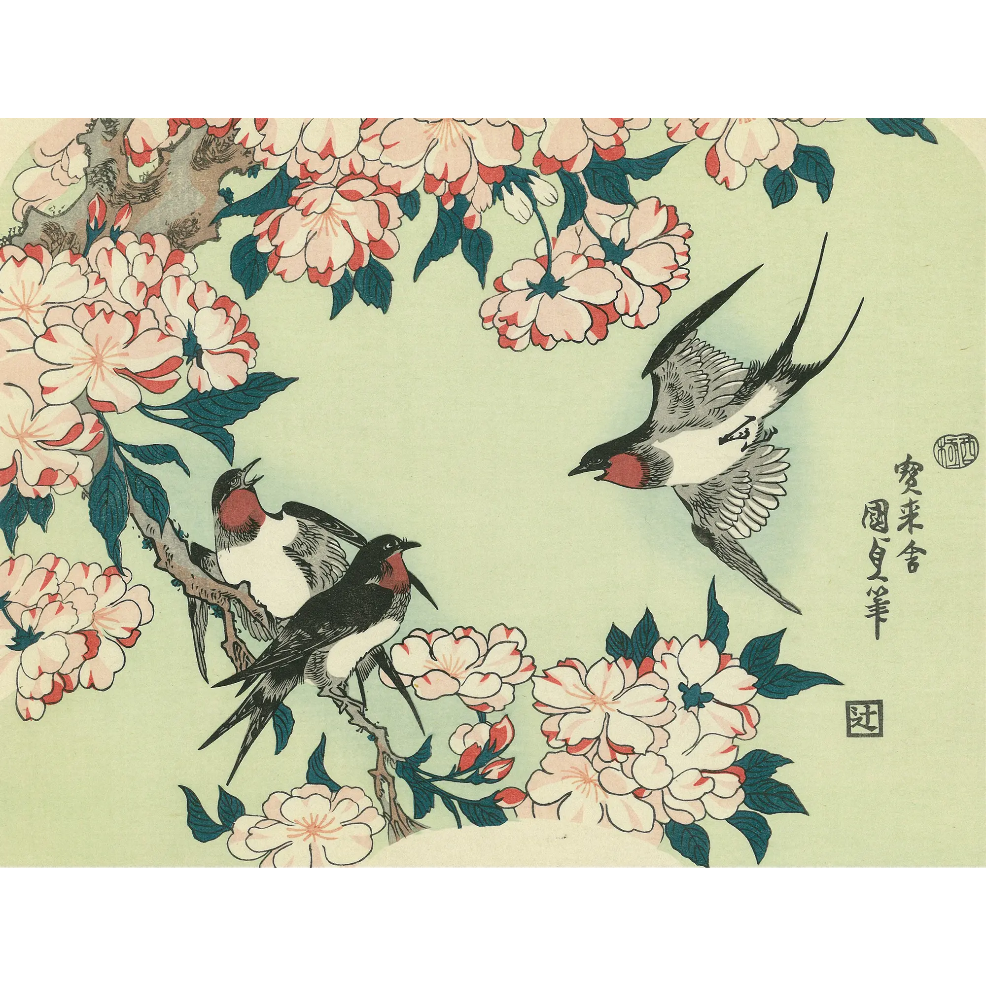 歌川国貞（三代豊国）「桜に燕」アダチ版復刻浮世絵