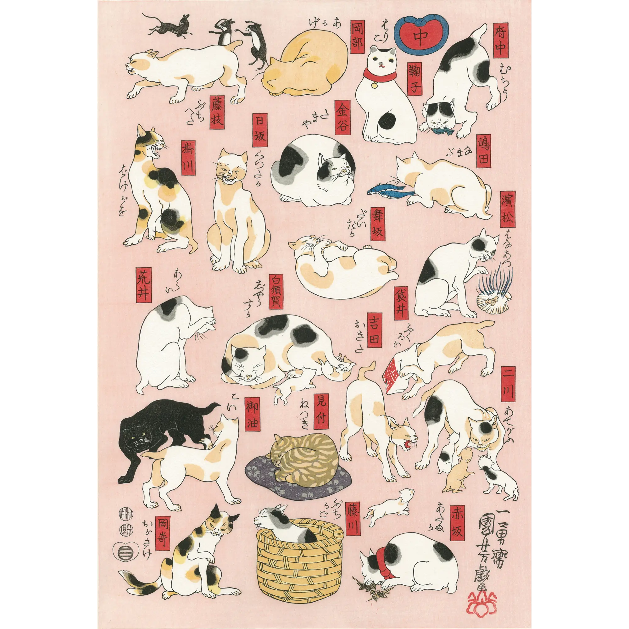 Cats Suggested as the Fifty-three Stations of the Tokaido Road