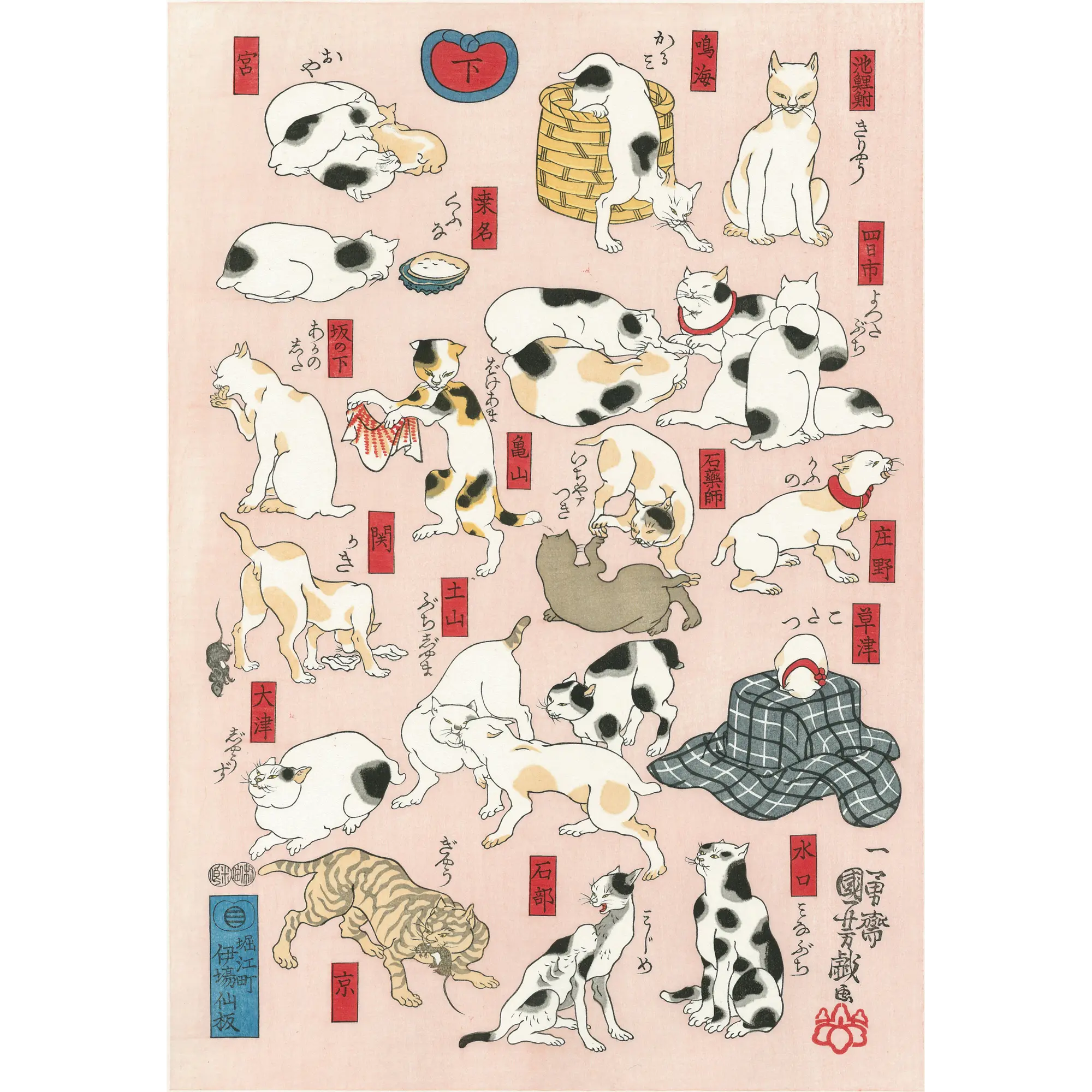 Cats Suggested as the Fifty-three Stations of the Tokaido Road