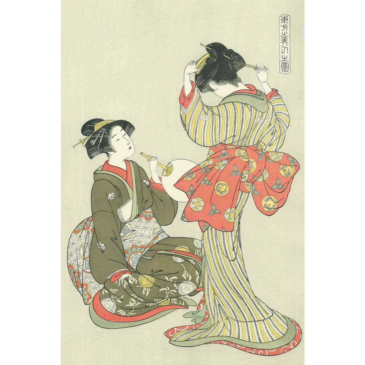 絵画　バディマ　釣人 Kitao Shigemasa（北尾重政） 北尾重政「東方之美人之図